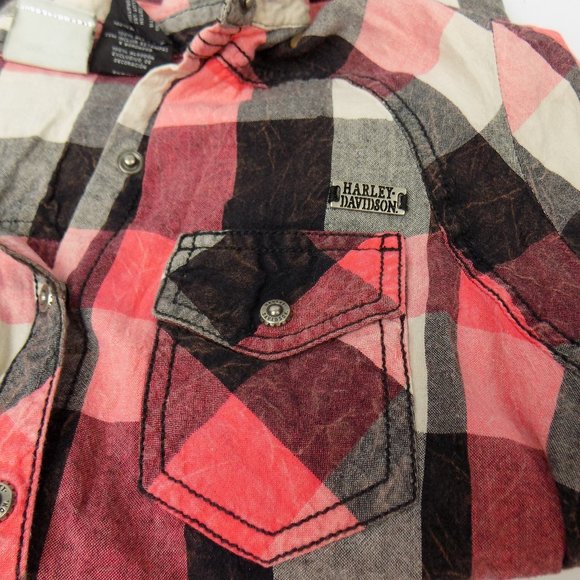 Harley Davidson Plaid Snap Front Short Sleeve XS - Picture 9 of 10